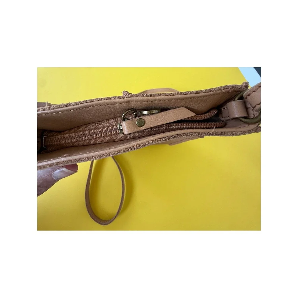The Sak Tan Leather Whipstitch Crossbody Phone Bag Adjustable Strap Small